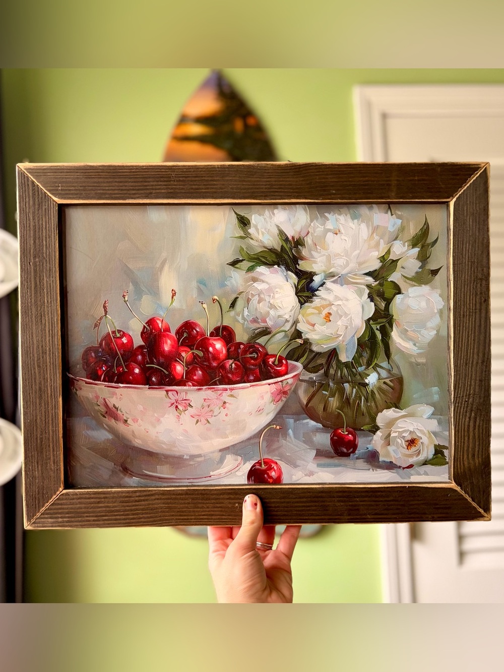 Still Life Cherry & Peony Wall Art Cottagecore Vibrant Charming Accent